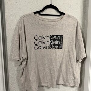 Calvin Klein Beige Tee with Black Logo Stack